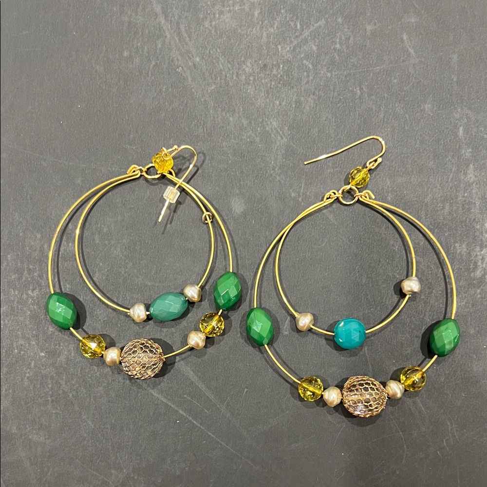 Elegant Gold and Green Hoop Earrings